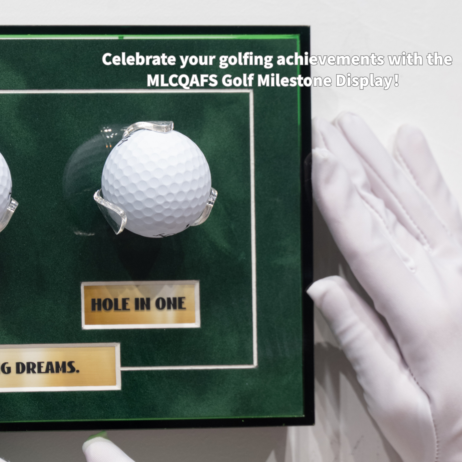 Golf Milestone Display Frame - Green Acrylic Design, Holds up to 3 Golf Balls, Customizable Plaques, 6.3x12.2inches, Balls Not Included
