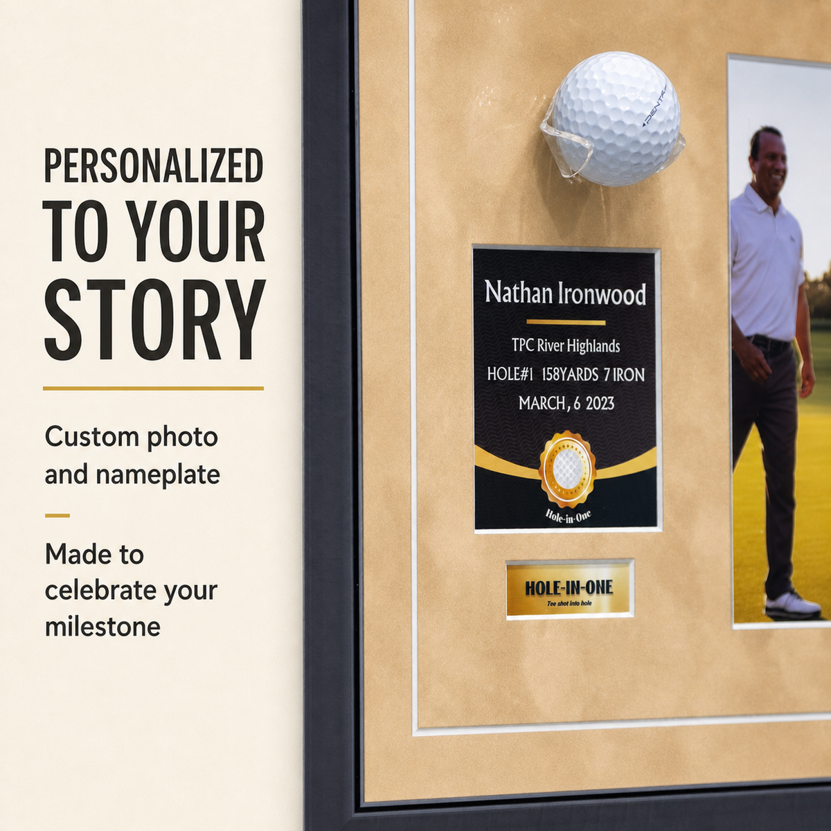 Champagne Gold personalized hole-in-one golf ball display product image 5