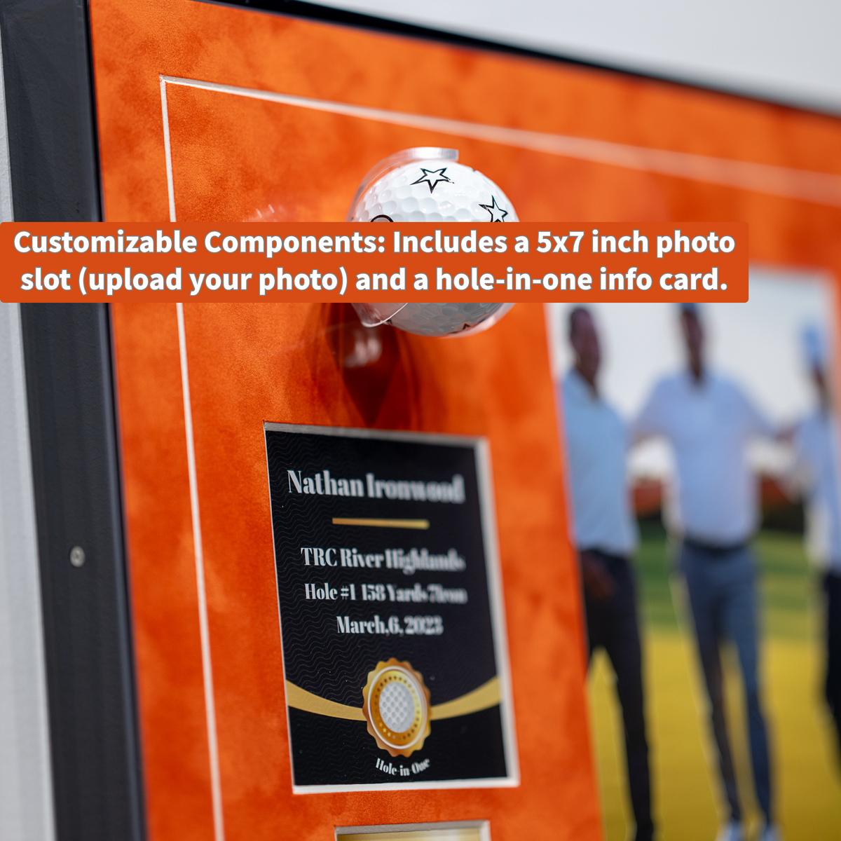 Orange personalized hole-in-one golf ball display product image 6