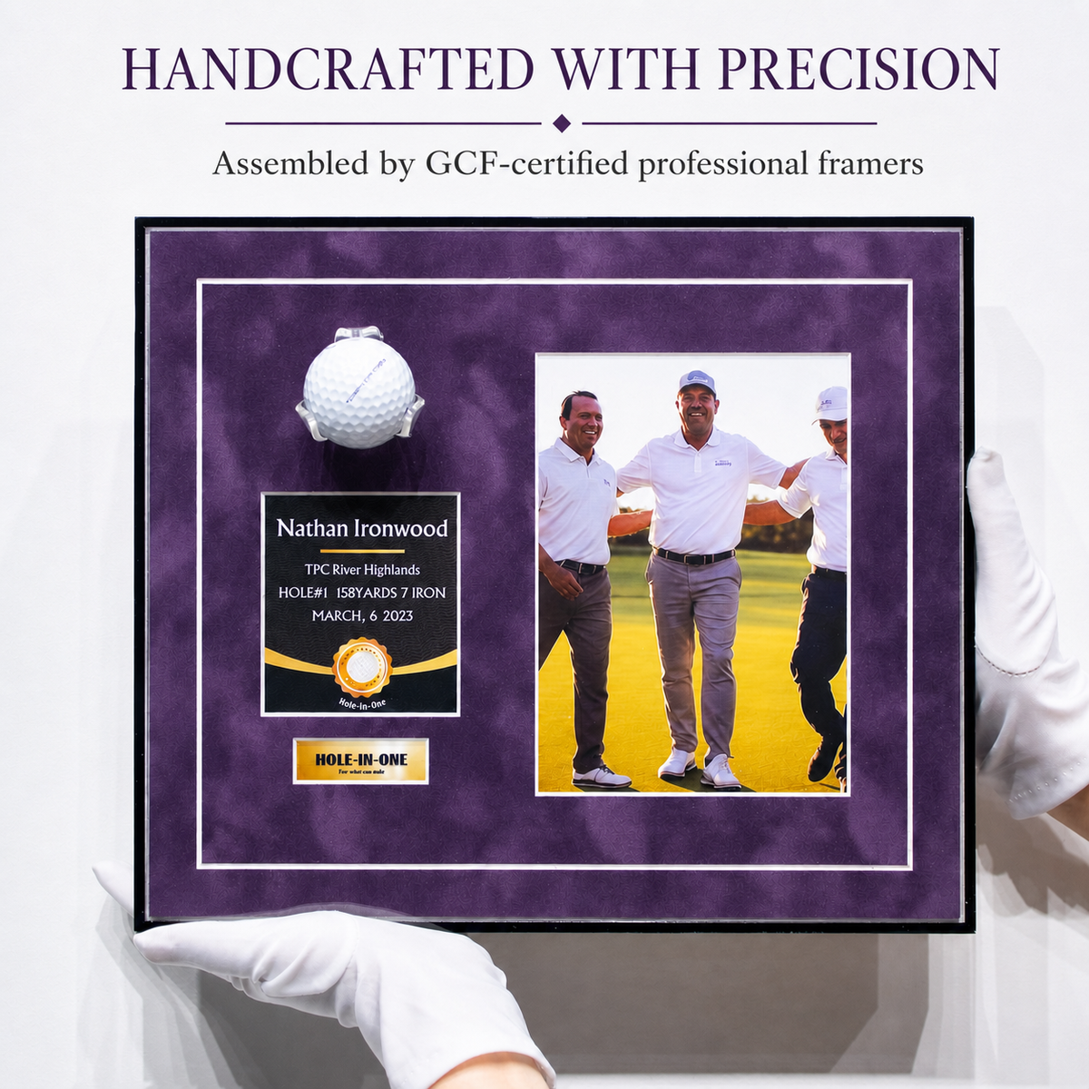 Purple personalized hole-in-one golf ball display product image 6